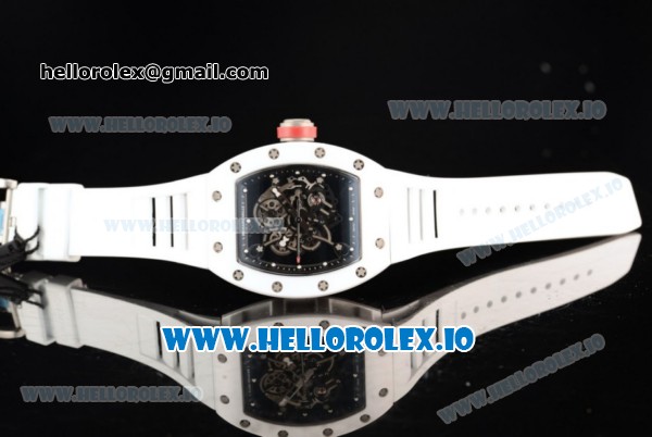 Richard Mille RM 055 Bubba Watson 9015 Automatic Ceramic Case with Black Dial Dots Markers and Rubber Strap - Click Image to Close